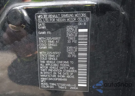 2016 Nissan Rogue Sv from USA, damaged, VIN KNMAT2MV2GP686489